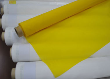 Χαμηλό ύφασμα αμπαρώματος μεταξιού πολυεστέρα επιμήκυνσης για την εκτύπωση οθόνης, άσπρο/κίτρινο χρώμα